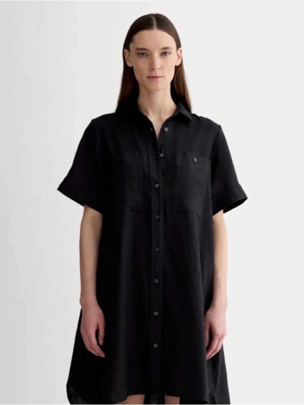 Everlane Day Tripper Dress Black Button-Front Short Sleeve